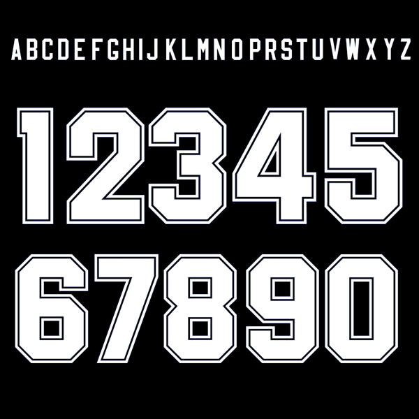 Bild von Retro Block Keyline Style Buchstaben & Zahlen - Weiss