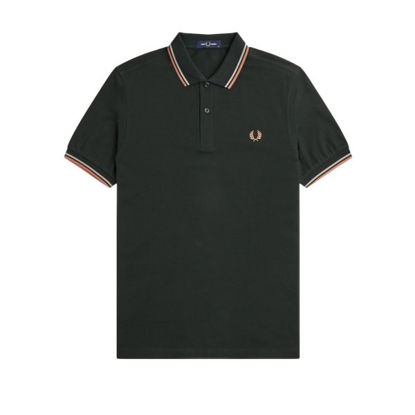Fred Perry - Twin Tipped Polo Shirt - Night Green/ Warm Grey/ Light Rust