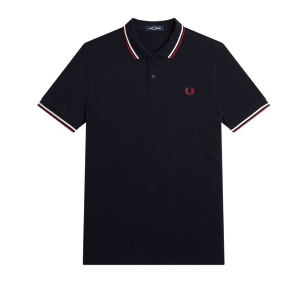 Fred Perry - Twin Tipped Polo - Navy/ Snow White/ Burnt Red
